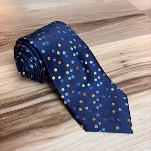 Bocara navy blue polka dot silk tie size 61” by 3.25”.